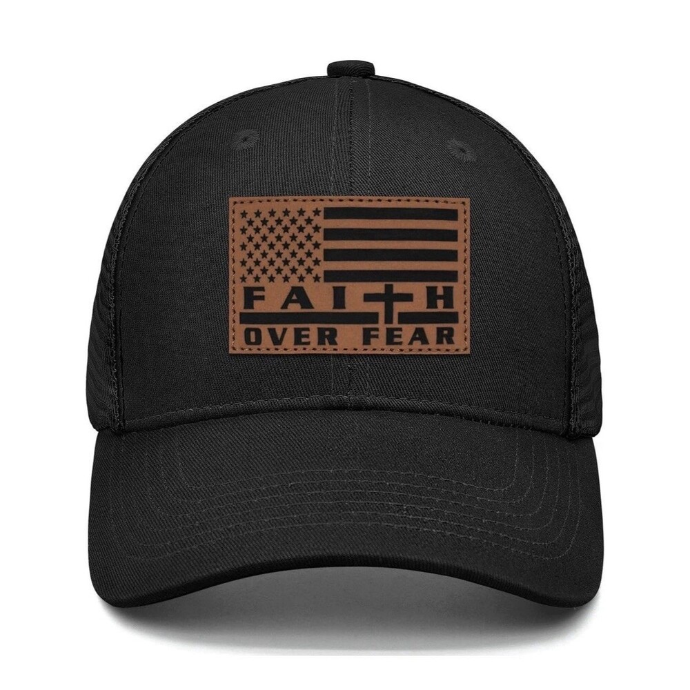 Leather American Flag Faith Over Fear Trucker Hats for Men Women, Adjustable ...